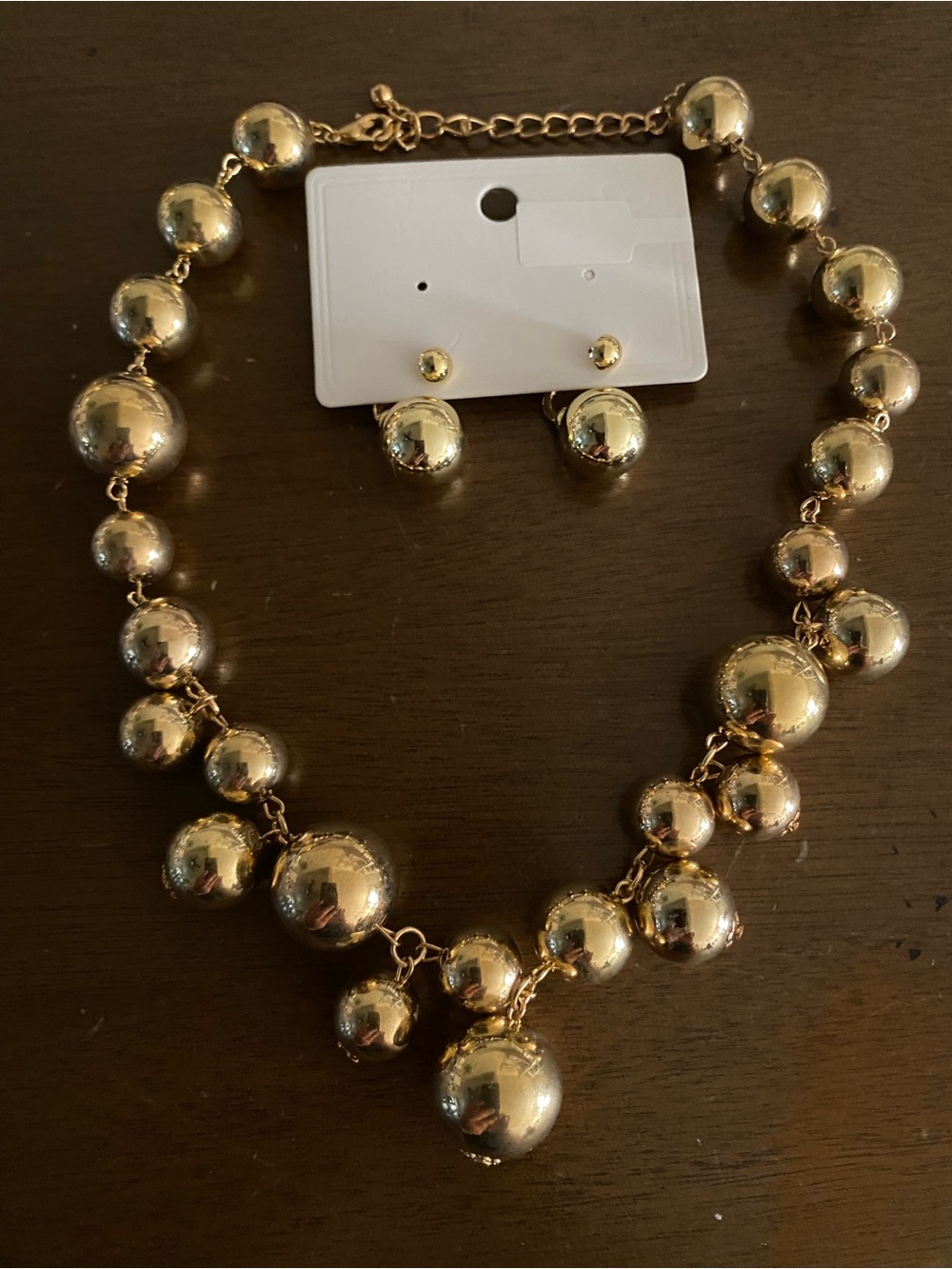 Gold-Tone Graduated Bead Necklace and Earring Set